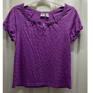 Caribbean Joe Women's Size Medium Tie Neck Short Sleeves Purple Top